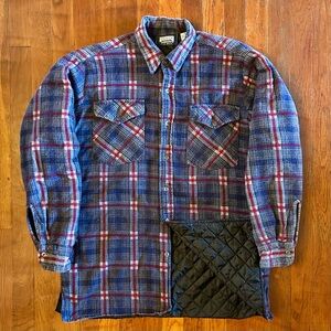 Vintage Flannel Gorpcore Outdoor Quilt Lined Full Button Blue Plaid Jacket M